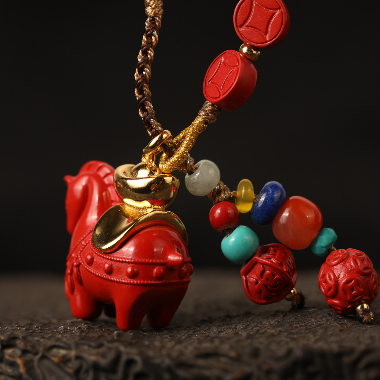 灵丹真朱一生安马上有财朱砂项链S925银镶嵌本命年生日礼物