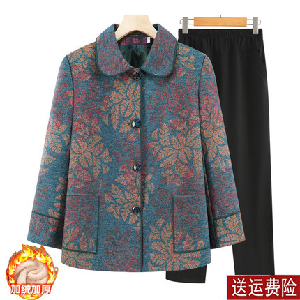 中老年春装女外套妈妈款大码加绒加厚老太太冬季呢子老人奶奶衣服