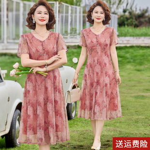 妈妈夏装碎花连衣裙母亲节新款洋气50岁中老年女夏季气质裙子减龄