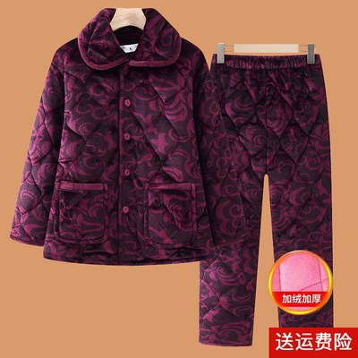 奶奶装加绒加厚保暖居家服套装女