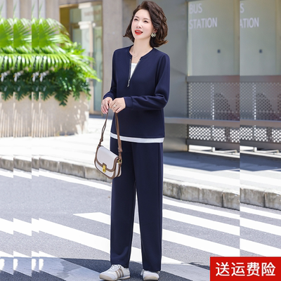 妈妈装春秋时尚长袖运动服套装女