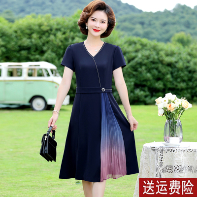 妈妈装夏装短袖连衣裙中老年女