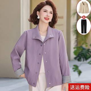 中年妈妈外套春装洋气上衣2026新款宽松风衣短款中老年女时尚夹克