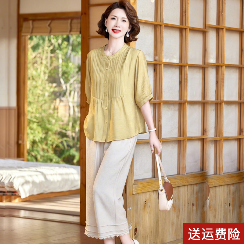 年轻妈妈夏短袖T恤上衣棉麻衬衣