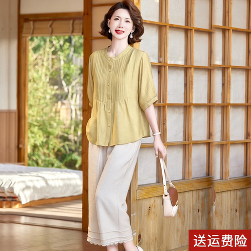 年轻妈妈夏短袖T恤上衣棉麻衬衣