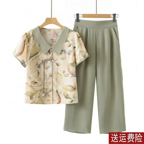 中老年女妈妈夏装短袖套装上衣服
