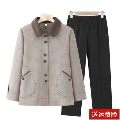妈妈装春秋时尚长袖翻领外套百搭