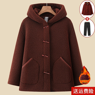 中老年人加绒加厚外套女冬季奶奶装上衣服妈妈冬装摇粒绒连帽棉袄