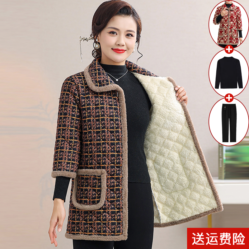 妈妈装七分袖加绒加厚棉衣马甲女