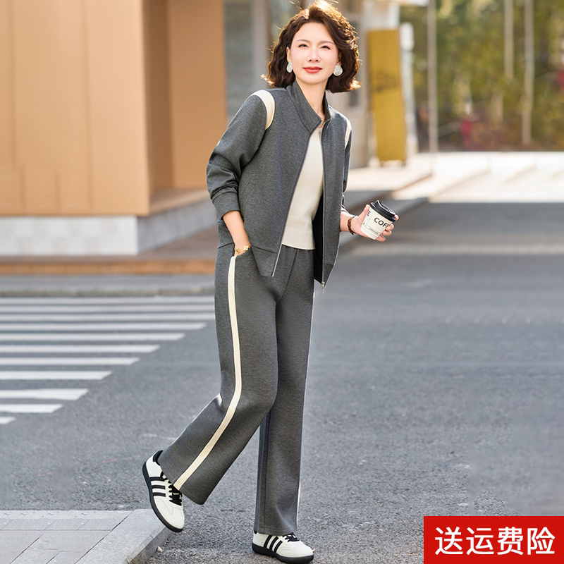 中年妈妈秋装休闲运动套装2026新款中老年女春秋外套贵夫人两件套