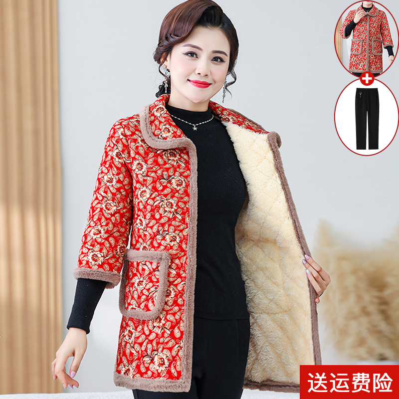 妈妈装冬季加绒棉衣中长款保暖女