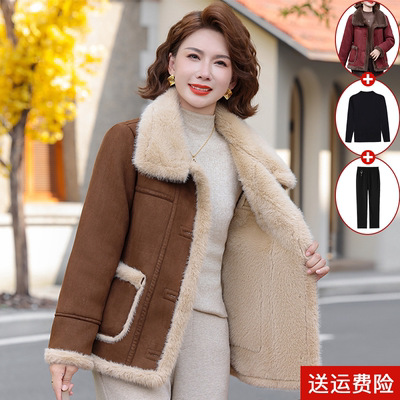 妈妈装冬季加绒加厚棉衣外套保暖