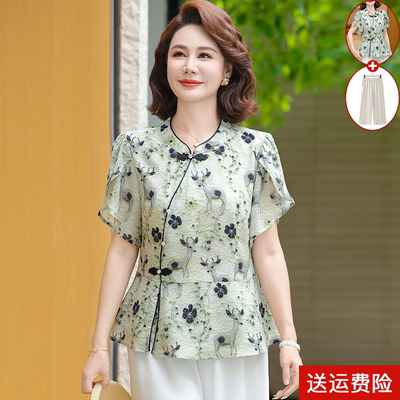 妈妈装夏季短袖国风打底衫女百搭