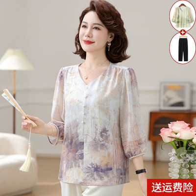 妈妈装春夏时尚雪纺打底衫女百搭