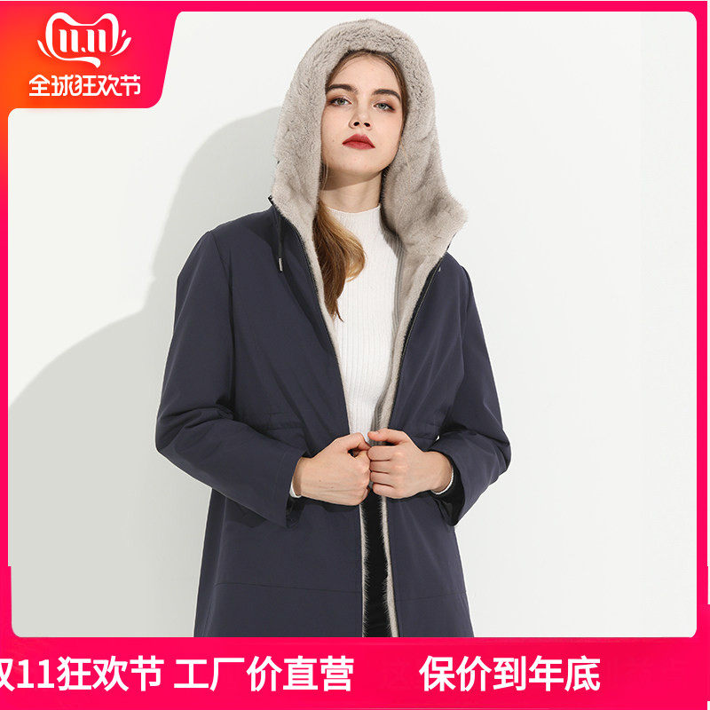 整貂水貂毛内胆派克服女短款2026新款可拆卸貂皮大衣尼克服皮草冬