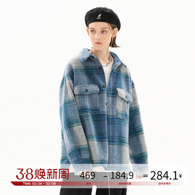 绒面格纹毛呢外套冬季