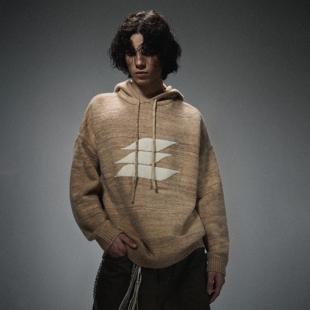 LOSTCTRL毛巾绣logo连帽针织衫男女秋冬新款宽松慵懒风毛衣外套