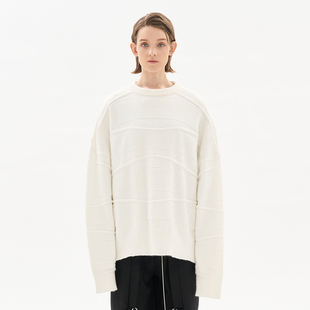 LOSTCTRL「白色海岸线」波浪条纹毛衣男女冬宽松oversized慵懒风