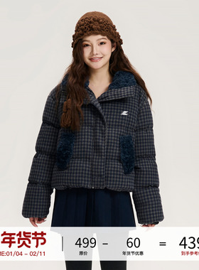 LOSTCTRL 冬季复古格子羊羔毛拼接短款宽松棉服2025新款外套
