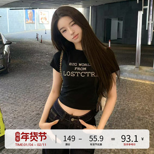 LOSTCTRL十字刺绣字母短款修身显瘦短袖T恤女夏季新款重磅纯棉