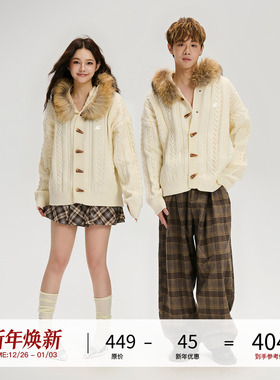 LOSTCTRL 复古可拆卸设计感绒毛领刺绣logo复古宽松开衫休闲毛衣