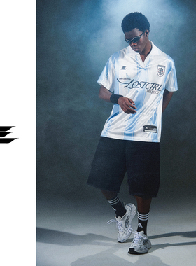 LOSTCTRL原创潮牌印花条纹运动短袖T恤男夏季BLOCKCORE风格球衣