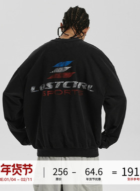 LOSTCTRL 复古洗水做旧印花卫衣男女情侣款套头上衣