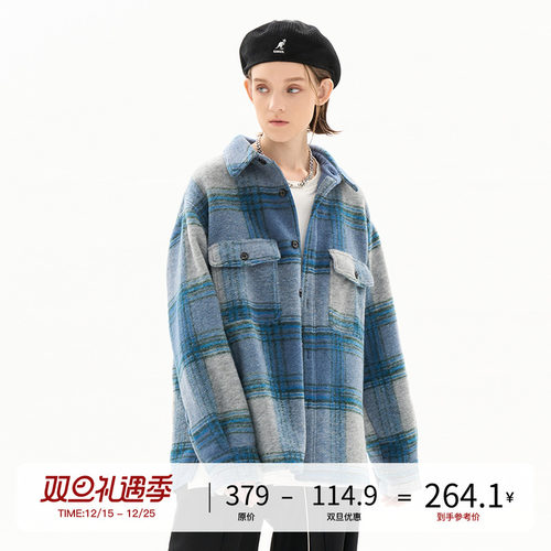 绒面格纹毛呢外套冬季
