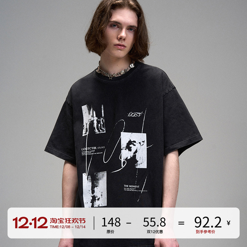 国潮图像印花洗水重磅T恤