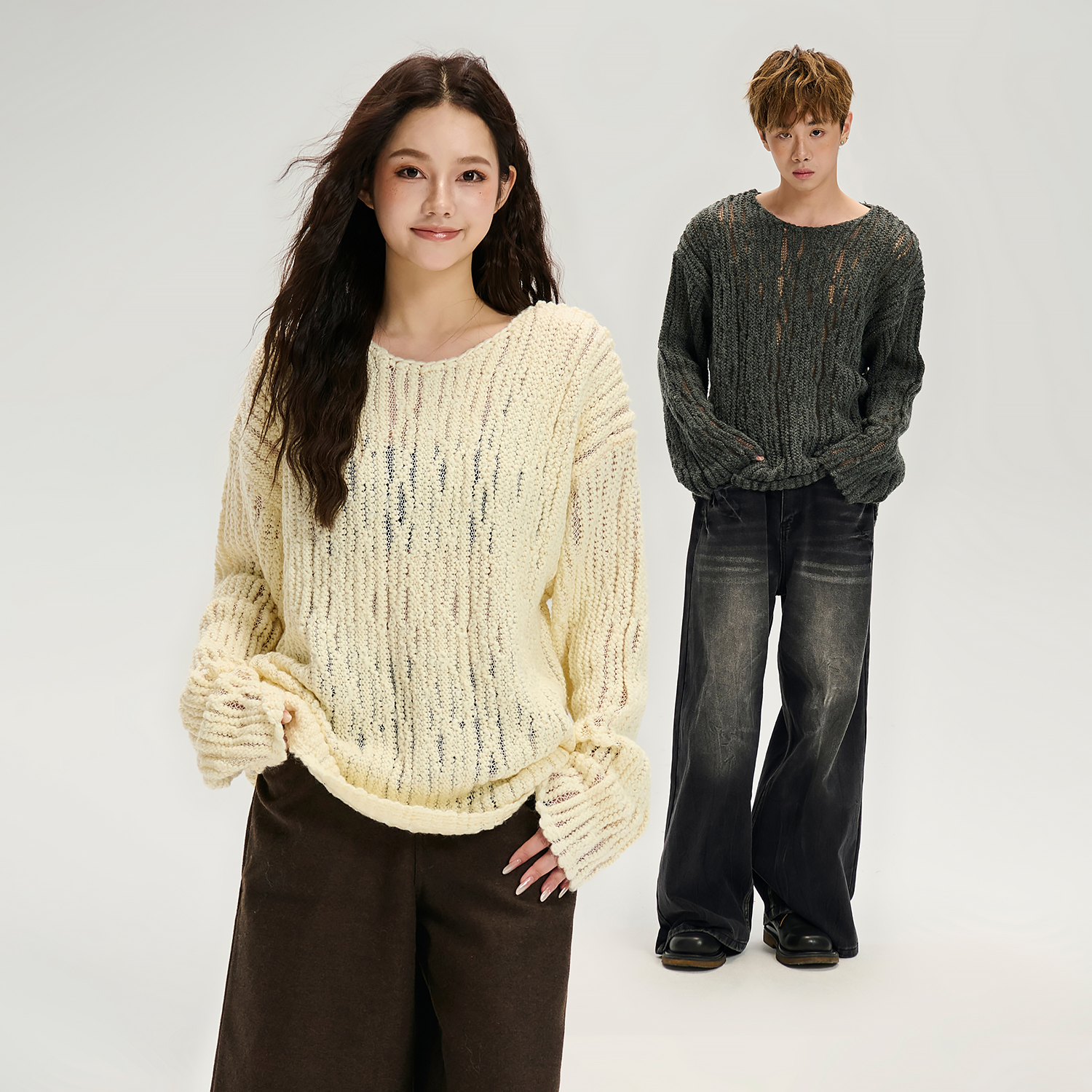 LOSTCTRL 秋季复古镂空宽松垂感透气慵懒松弛感粗织休闲毛衣上衣