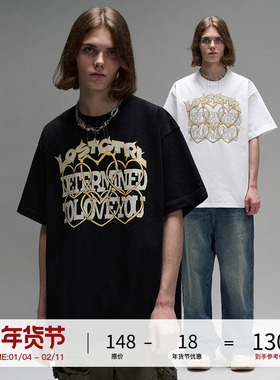 LOSTCTRL「心若满荆」发泡印花短袖T恤男女同款夏宽松半袖潮牌