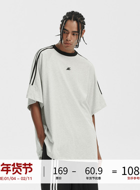 LOSTCTRL三条纹国潮牌美式短袖男女同款情侣夏季高街情侣宽松T恤