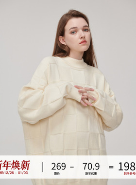 LOSTCTRL软糯慵懒风棋盘格毛衣男女秋冬宽松圆领情侣装格子毛衫