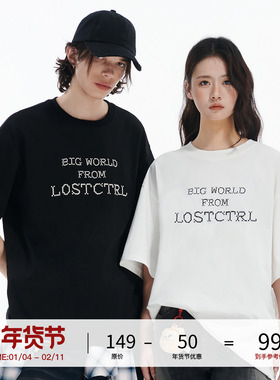 LOSTCTRL原创潮牌十字绣英文字母短袖T恤男夏季新款宽松国潮体恤
