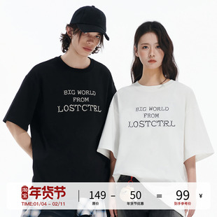 LOSTCTRL原创潮牌十字绣英文字母短袖T恤男夏季新款宽松国潮体恤