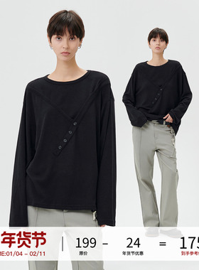 LOSTCTRL 原创设计高级感拼接排扣宽松休闲长袖圆领毛针织衫女