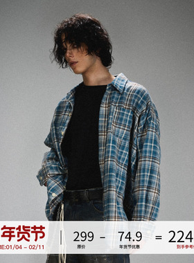 LOSTCTRL 潮牌美式复古格子衬衫条纹上衣男女设计感衬衣外套开衫