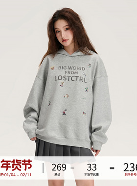 LOSTCTRL  秋季国潮牌美式复古男女同款宽松长袖情侣连帽衫卫衣
