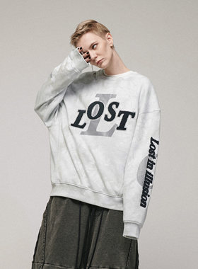 LOSTCTRL 刺绣字母loog卫衣加厚春季潮牌嘻哈复古白色宽松上衣男