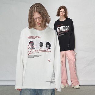 LOSTCTRL「LOOK AT ME」国潮印花长袖T恤男女同款早秋宽松打底衫