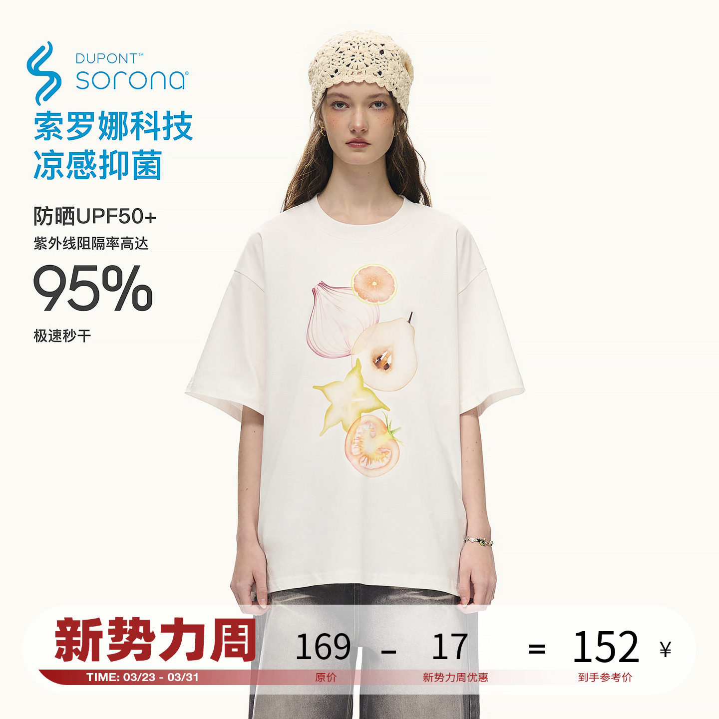 LOSTCTRL 水果蔬菜切片印花索罗娜速干凉感宽松圆领短袖T恤上衣