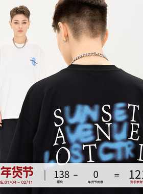 LOSTCTRL「虚幻焦点」印花短袖T恤男美式夏季宽松纯棉半袖国潮牌