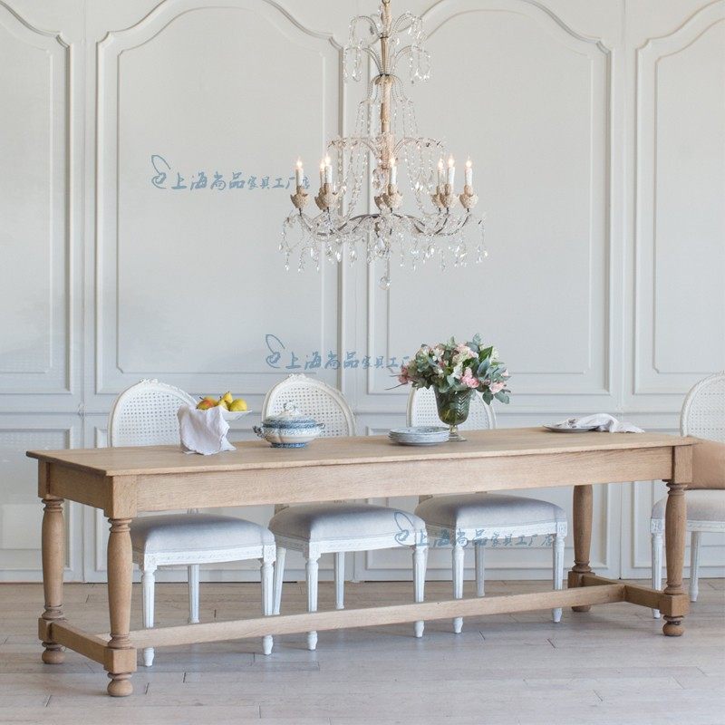 美式复古实木餐桌 高品质木质餐桌 橡木长桌组合 法式乡村民宿家