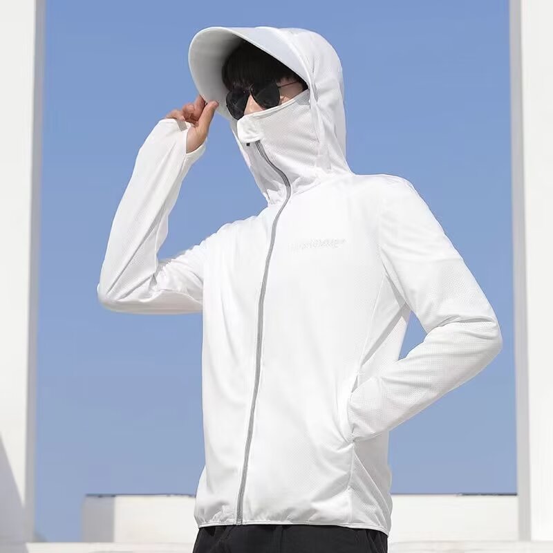 户外防晒服男士防紫外线遮脸大帽檐透气超薄夏季冰丝防晒衣男款