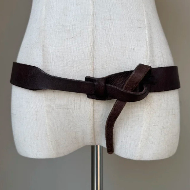 真皮细腰带女黑色打结装饰百搭时尚配裙子简约皮带