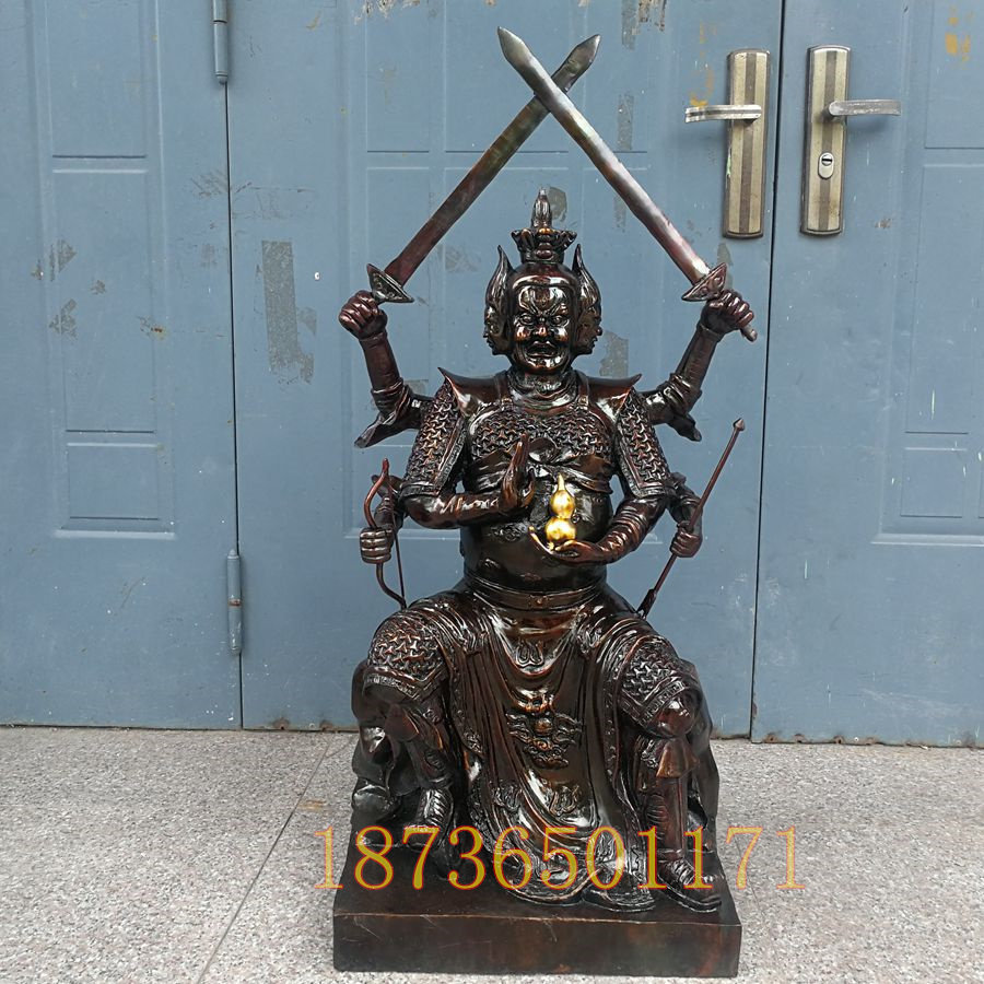 纯铜马王爷三头六臂铜像坐像大黑天火神铜像供奉工艺品马王爷摆件