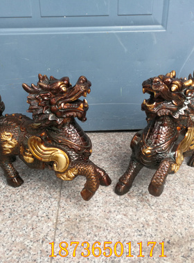 麒麟仿古风鎏金手工摆件家居装饰