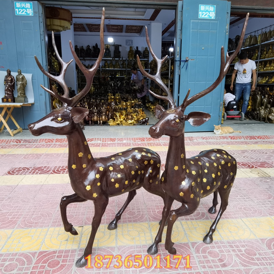 纯铜鹿梅花鹿福海寿山富贵吉祥鹿招财祝寿镇宅大号铜器摆件
