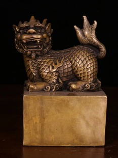 纯铜麒麟印神兽独角兽麒麟金印玉玺印章家居古玩收藏工艺品摆件