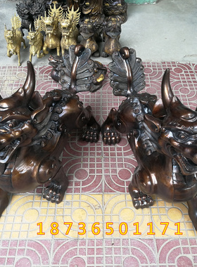 纯黄铜器招财独角兽天禄兽镇宅貔貅办公室客厅工艺品动物桌面摆件